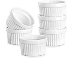 Set van 6 Ovensafe Soufflé Mallen, Keramische Ramekins voor Ragout, Muffins en Panna Cotta, 10 cm, Wit