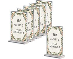 Set van 6 panelen en acryl A5 PréSentoir de tafel A5 en T Avec Base en Bois-PréSentoir voor Cartes de Menu Convient voor restaurants menu HôTel Expositie Bureaux en Les éColes148*210mm