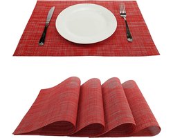 Set van 6 placemats - 18 x 12 inch - antislip - wasbaar - PVC - tafelmat - scheurvast - hittebestendig - vuilafstotend - keuken - rood - decoratie - eettafel.