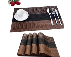 Set van 6 placemats 30 x 45 cm, antislip, wasbaar, PVC tafelmatten, scheurvast, hittebestendig, vuilafstotend en wasbare placemats Geschikt voor keuken, eettafel, zwart/bruin