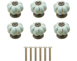 Set van 6 pompoenvormige keramische knoppen, porseleinen handgrepen voor vintage meubels, ideaal voor kasten, lades en decoratie in huis en kantoor, 4 x 4 x 4 cm (Kindvriendelijk Blauw)
