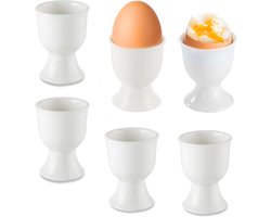 Set van 6 porseleinen eierdopjes 7 x 5,2 cm - eierstandaard voor ontbijttafel met hard en zachtgekookte eieren