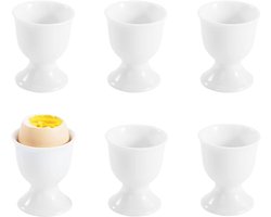 Set van 6 porseleinen eierdopjes, stapelbare eierhouders voor ontbijt en keukenaccessoires, wit
