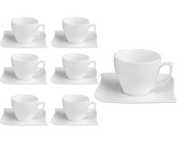 Set van 6 Porseleinen Koffiekopjes "Wave" - 9cl - Ook geschikt voor Professioneel Gebruik - Kop en Schotel