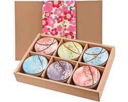 Set van 6 Porseleinen Schalen, Sakura Ontwerp, Japanse Keramische Schalen voor Muesli, Soep en Toetjes