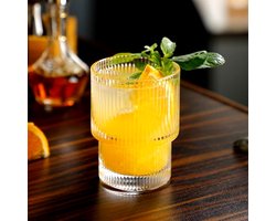 Set van 6 Premium Geribbelde Drinkglazen 200ml - frisdrank glazen 11oz - 6x Origami Stijl Stapelbaar Glaswerk voor New Style 200 ml Whiskey, Bier, Water, Melk Frisdrank 200ml-350ml"