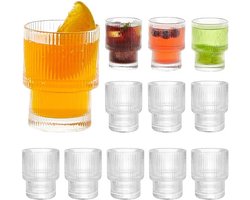 Set van 6 Premium Geribbelde Drinkglazen 200ml - frisdrank glazen - Origami Stijl Stapelbaar Glaswerk voor Water, Melk Frisdrank