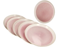 Set van 6 REACTIVE GLAZE PARIS crème & roze steengoed dinerborden