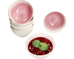 Set van 6 REACTIVE GLAZE PARIS graankommen 14cm crème & roze steengoed