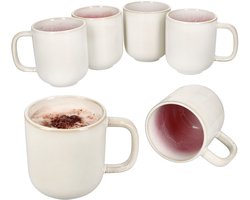 Set van 6 REACTIVE GLAZE PARIS koffiemokken met handvat crème & roze steengoed