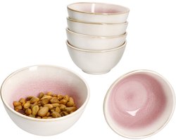 Set van 6 REACTIVE GLAZE PARIS kommen 10,2 cm crème & roze steengoed