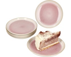 Set van 6 REACTIVE GLAZE PARIS taartborden crème & roze in steengoed