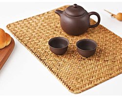 Set van 6 rechthoekige placemats van natuurlijk zeegras, 43 x 30 cm, rotan geweven placemats voor de eettafel