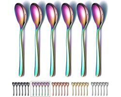 Set van 6 Regenboog Theelepels van RVS - 14 cm Lange Koffielepels, Espressolepels en Dessertlepels voor Feestjes en Speciale Gelegenheden