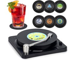 Set van 6 Retro Onderzetters voor CD's en Vinyl, Antislip Rubber, Isolerende Rondjes voor Thee/Koffie, Tafelbeschermer en Decoratie
