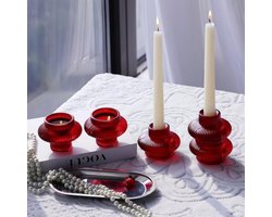 Set van 6 rode glazen kaarshouders - kegelvormige kandelaars voor kaarsen en theelichtjes - vintage stijl voor tafeldecoratie
