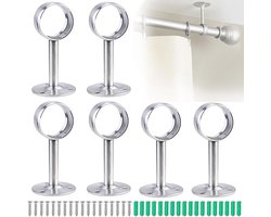 Set van 6 roestvrijstalen gordijnroedes - Plafond- of wandhouder met eenvoudige installatie en corrosiebestendigheid