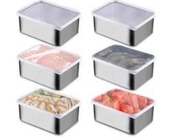 Set van 6 Roestvrijstalen Opbergdozen met Deksel, 500 ml, Stapelbaar voor Keuken, Voedselopslag en Bereiding