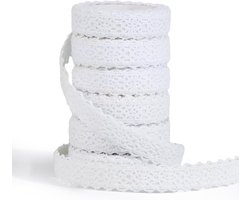 Set van 6 rollen zelfklevend katoenen kantband in wit en beige, decoratieve kanten rand voor naaien en knutselen met eenvoudige bevestiging