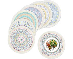 Set van 6 ronde gevlochten boho-stijl placemats met kwastjes - Boerderij mandala-patroon - Eettafel decoratie Round Woven Placemats