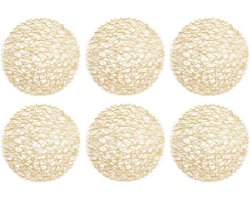 Set van 6 Ronde Geweven Papieren Decoratieve Onderborden - Goudkleurig - 38 cm