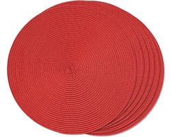 Set van 6 ronde geweven placemats - tafelmatten -wasbaar - antislip - 15" - rood