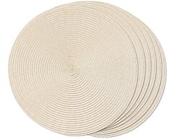 Set van 6 ronde geweven placemats - wasbaar - antislip - 15" (beige)