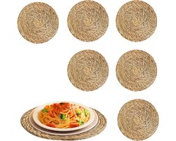 Set van 6 Ronde Onderzetters van Handgeweven Materialen, 30cm Wasbare Placemat, Bohemian Tafeldecoratie voor Eetkamer en Keuken, Landelijke Stijl en Tuinaccessoires