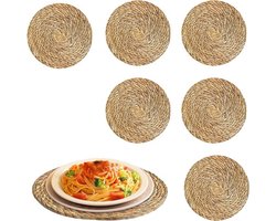 Set van 6 Ronde Onderzetters van Handgeweven Materialen, 30cm Wasbare Placemat, Bohemian Tafeldecoratie voor Eetkamer en Keuken, Landelijke Stijl en Tuinaccessoires