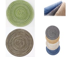 Set van 6 ronde placemats - 15-inch creatieve placemats - Gemengde kleuren - Perfect voor een keukentafel of een feestje - Half-handgeweven - Milieuvriendelijk en herbruikbaar - Onderzetter voor thuis, kom, thee - Warmte-isolatie