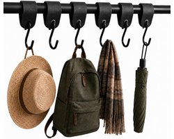 Set van 6 Ruimtebesparende S-haken met Lederen Gesp voor Kleding, Keuken en Badkamer - Robuust Metaal en Zacht Leer, Decoratief en Functioneel