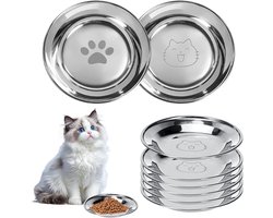 Set van 6 RVS Water- en Voerbakken voor Katten en Kleine Honden, Valt niet om en Makkelijk Schoon te Maken