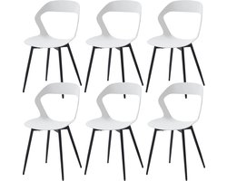 Set van 6 - Scandinavische eetkamerstoelen - Modern en stijlvol design met creatieve rugleuningen - voor comfortabel en elegant dineren - Nordic meubels in wit/zwart