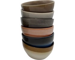 Set van 6 schaaltjes rond - 10 * 5 cm - meerkleurig - 6 personen - aardewerk - Earth style - Kade 171 - schaaltjes - hip en trendy