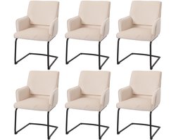 Set van 6 sledestoelen MCW-N60, eetkamerstoel, keukenstoel, stoel, stof/textiel ~ crèmebeige