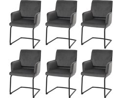 Set van 6 sledestoelen MCW-N60, eetkamerstoel keukenstoel, stof/textiel Oeko-Tex MVG ~ donkergrijs