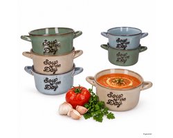Set van 6 soepkommen MICHEL met oren, 2x beige, blauw en groen – Q97000260