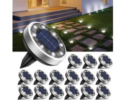 Set van 6 solar grondlampen Geschikt voor buiten, 8 LED-schijflampen op zonne-energie, IP65 waterdicht, platte solar lampen, padverlichting, op zonne-energie, Geschikt voor tuinen, gazons, terrassen, binnenplaatsen, paden, landschapsarchitectuur