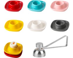 Set van 6 stapelbare eierdopjes in porselein met roestvrijstalen eieropener, ideaal voor ontbijt en feesten, perfect voor keuken en restaurantgebruik