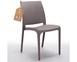 Set van 6 Stapelbare Kunststof Tuinstoelen voor Binnen en Buiten - Moderne Kuipstoelen Taupe