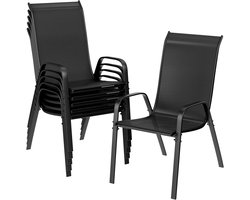 Set van 6 Stapelbare Terrasstoelen – Weerbestendige Tuinstoelen met Hoge Rugleuning – Robuuste Metalen Stoelen voor Buiten – Draagvermogen tot 150 kg