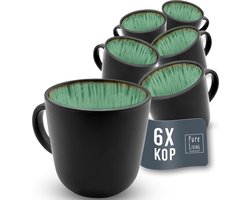Set van 6 Steengoed Kopjes uit de Ibiza Serie - Modern en Stijlvol Koffiekopjes Set, Vaatwasser - Magnetronbestendig,Krasbestendig - Pure Living in salie groen
