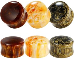Set van 6 stenen marmeren patroon oortunnels en pluggen van roestvrij staal - voor stijlvolle oorstretching van 6 mm tot 16 mm