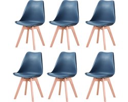 Set van 6 Stoelen - Eetkamerstoel - Eetkamerstoelen - Houten poten - 6 stoelen - Donker blauw