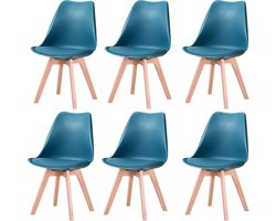 Set van 6 Stoelen - Eetkamerstoel - Eetkamerstoelen - Houten poten - 6 stoelen - Donker groen