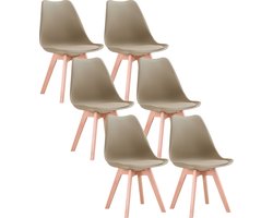 Set van 6 Stoelen - Eetkamerstoel - Eetkamerstoelen - Houten poten - 6 stoelen - Khaki