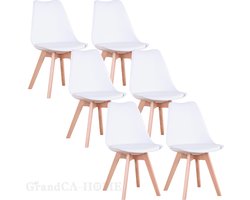 Set van 6 Stoelen - Eetkamerstoel - Eetkamerstoelen - Houten poten - 6 stoelen - Wit