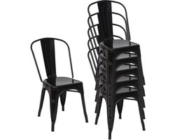 Set van 6 stoelen MCW-A73, bistrostoel stapelstoel, metaal industrieel design stapelbaar ~ zwart