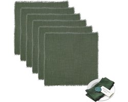 Set van 6 Stof Servetten 42x42cm voor Eettafel - Katoenen Servetten met Franje voor Diner, Bruiloft en Feestjes in Olijfgroen - Duurzaam en Stijlvol Tafelaccessoire