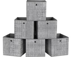 Set van 6 Stoffen Opbergboxen / Opbergers - Grijs, Opvouwbare Opbergmanden voor Kast, Lade en Garderobe, 30x30x30 cm, Ademend Materiaal